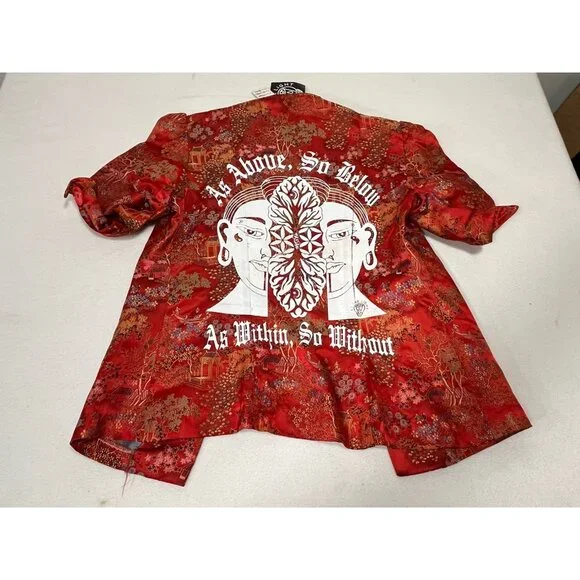 Blight Hernandez One-of-One Vintage Naplian Red Brocade Art Jacket Sz 12 - Picture 8 of 13